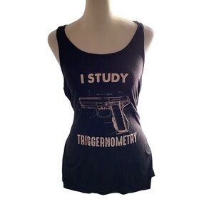 Women’s Black Graphic Tank Top with Gun Design Size M